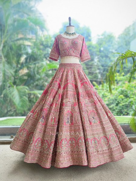 Rajgulab Pink Raw Silk Bridal Lehenga Set