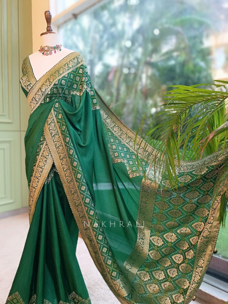 Marjaan-e-Zari Emerald Green Pure Georgette Saree