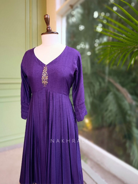 Iraaya Purple Silk Anarkali Set with Bandhani Dupatta and Zari Sequin Work