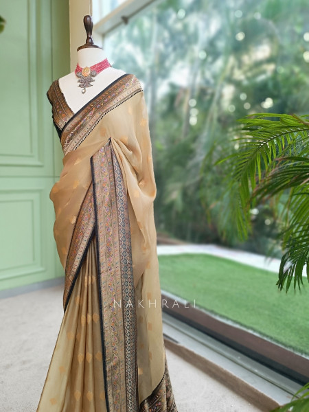 Asmi Pista Green Silk-Georgette & Banarasi Silk Saree