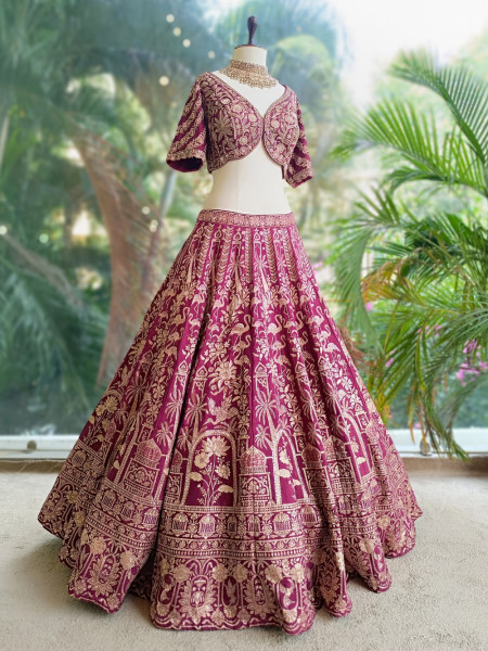 Myara Purple Brocade Lehenga with Zari, Sequin, and Cut Dana Work