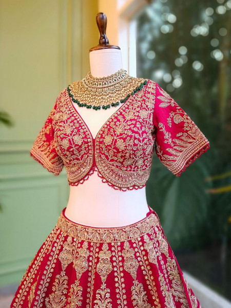 Noor-e-Gul Red Bridal Lehenga with Zari & Sequin Work