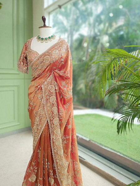 The Rust & Rose Tissue Organza Saree with Readymade Blouse