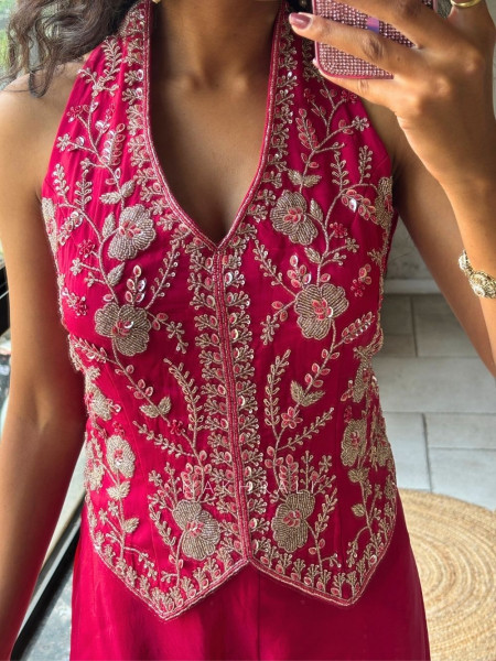Kriyara Magenta Indo-Western Palazzo Set with Embroidered Jacket