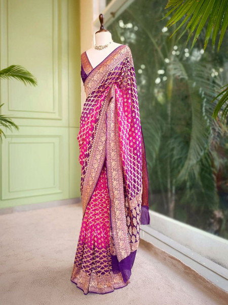 Amrita Magenta Purple Georgette Saree with Banarasi Weave