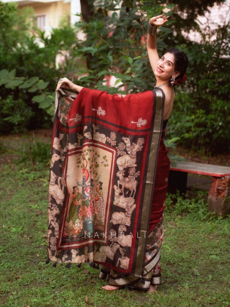 Aarshika Maroon Madhubani Saree