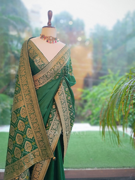 Marjaan-e-Zari Emerald Green Pure Georgette Saree