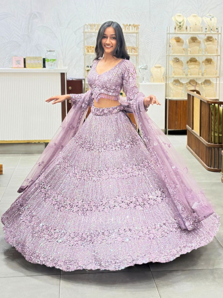 Lavika Purple Net Lehenga Set with Detailed Sequin Work