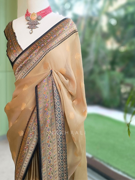 Asmi Pista Green Silk-Georgette & Banarasi Silk Saree