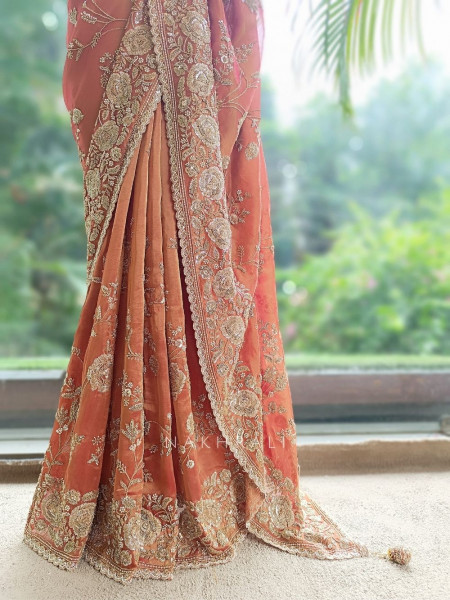 The Rust & Rose Tissue Organza Saree with Readymade Blouse