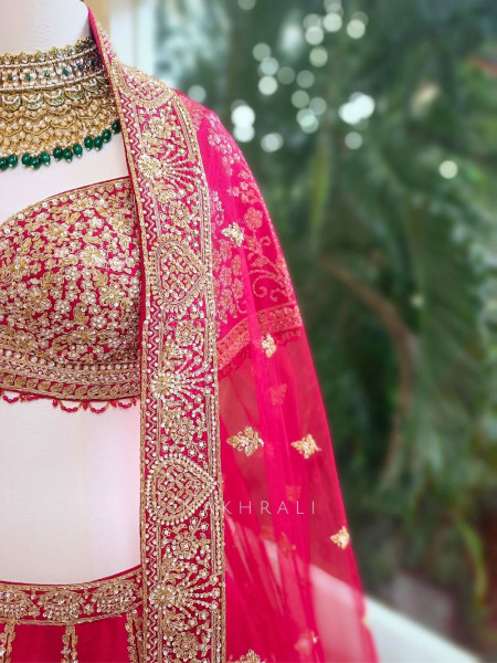 Iravya Red Bridal Lehenga with Sequin & Zari Work