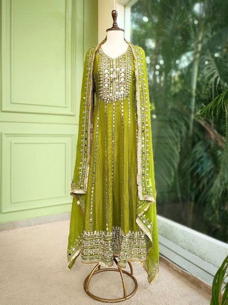 Aaranya Green Mirror Embroidered Anarkali Set