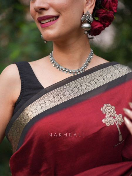 Aarshika Maroon Madhubani Saree