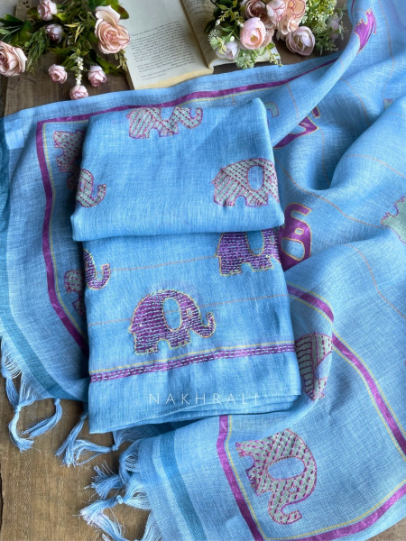 Gaj Sky Blue Weave Dress Material