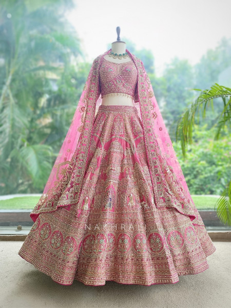 Rajgulab Pink Raw Silk Bridal Lehenga Set