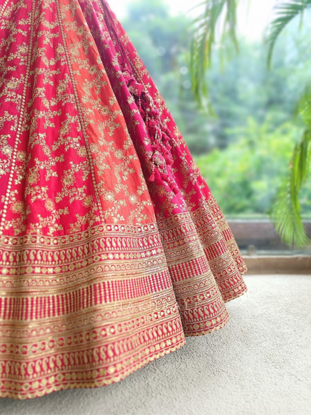 Meera Jodha Red Silk Georgette Bridal Lehenga With Zari & Sequin Floral Jaal Work