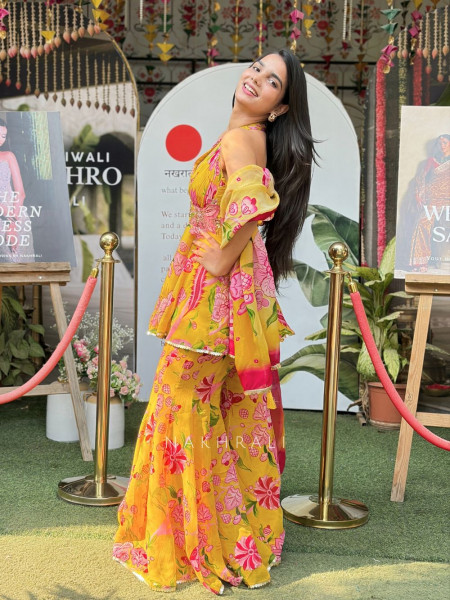 Sunaria Yellow Floral Kurta Palazzo Set