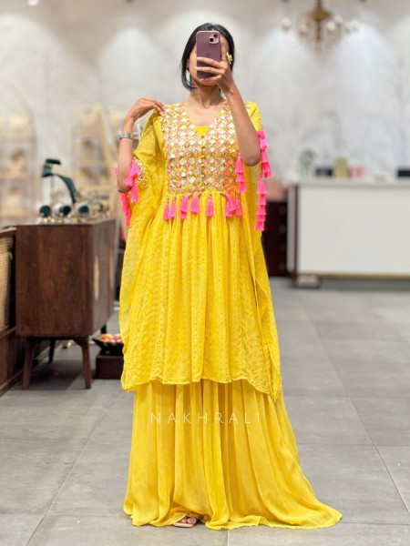 Sunshine Yellow Kaftan Kurta with Palazzo Set