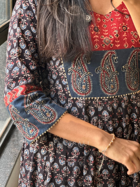 Moh Black Kalidar Block Printed Kurta