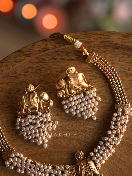 Gajmangal Traditional White Necklace with Earrings