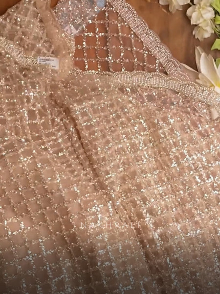 Chandani Moonlight Cream Net Saree with Running blouse