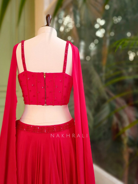 Rivara Red Corset Lehenga Set with Cut Dana Work