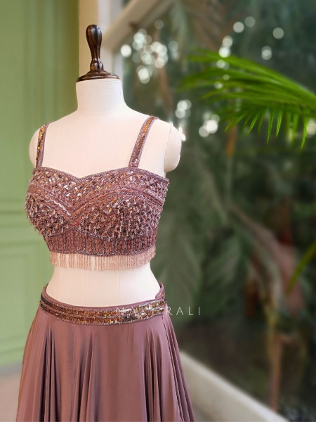 Mocha Glow Nude Brown Embellished Lehenga Set