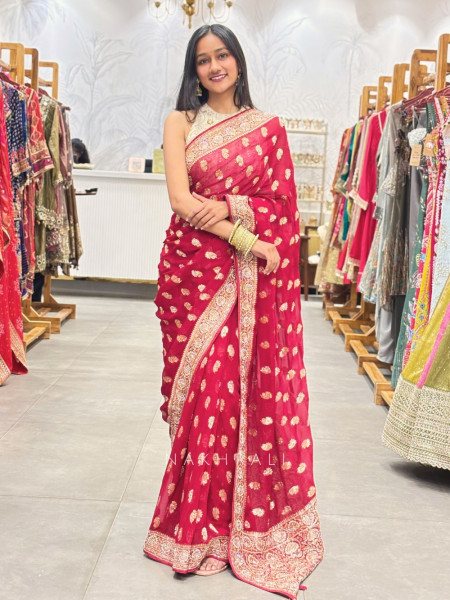 Karuna Red Georgette Saree with Sequin Work