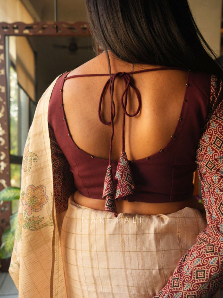 Taal Rang Maroon Cotton Blouse with Beaded Neckline