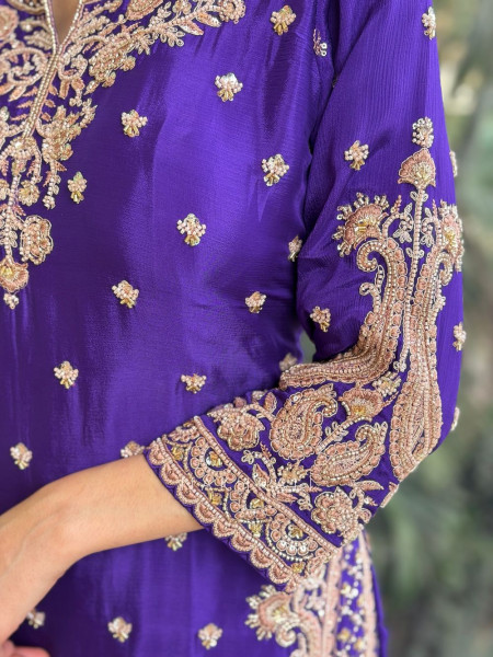 Aarohi Purple Zardozi Kurta Palazzo Set