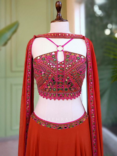 Vritika Orange Crop Top Palazzo with Cape