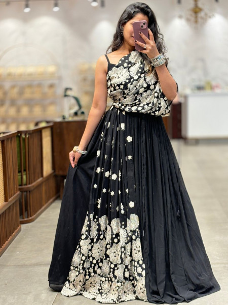 Midnight Bloom Black One-Shoulder Long Dress