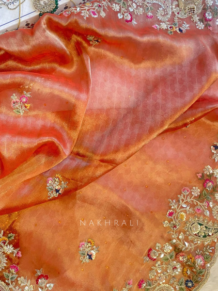 Amber Glow Orange Saree with Running Blouse