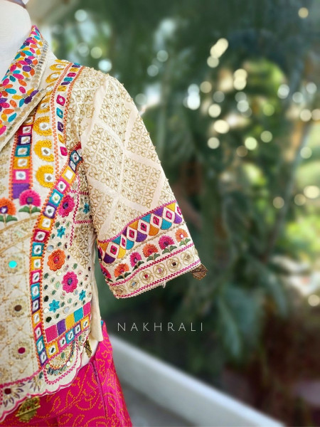 Aarika Pink Crop Top Skirt Set with Embroidered Jacket