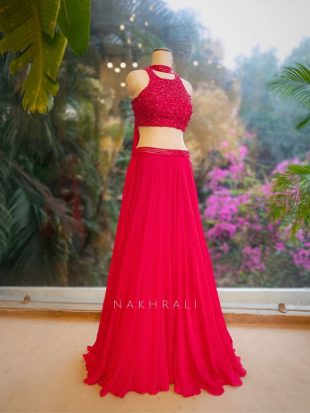 Brivaan Red Lehenga Set with Beads and Sequin Work
