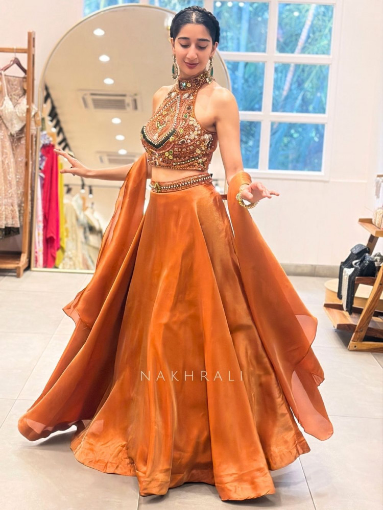 Image of Kairava Rust Zari and Bead Embellished Lehenga Set