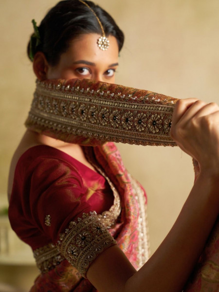 Ruby Glow Dola Silk Saree with Heavy Zardozi Border