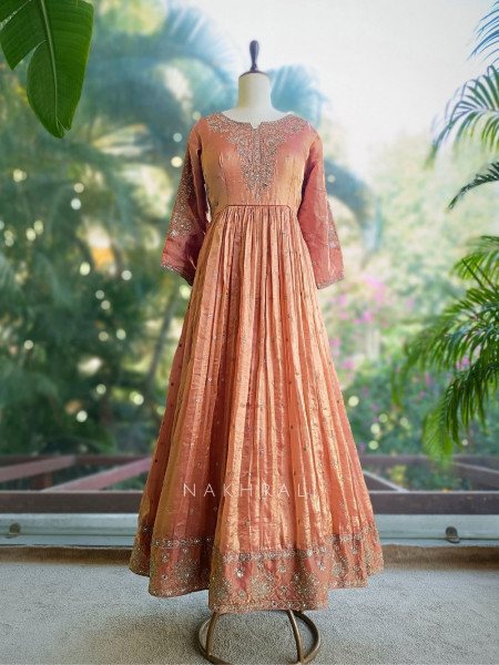 Zareen Peach Sequin & Bead Anarkali Set