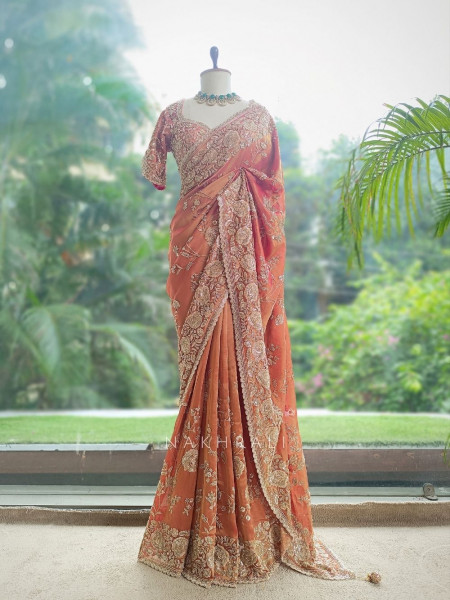 The Rust & Rose Tissue Organza Saree with Readymade Blouse