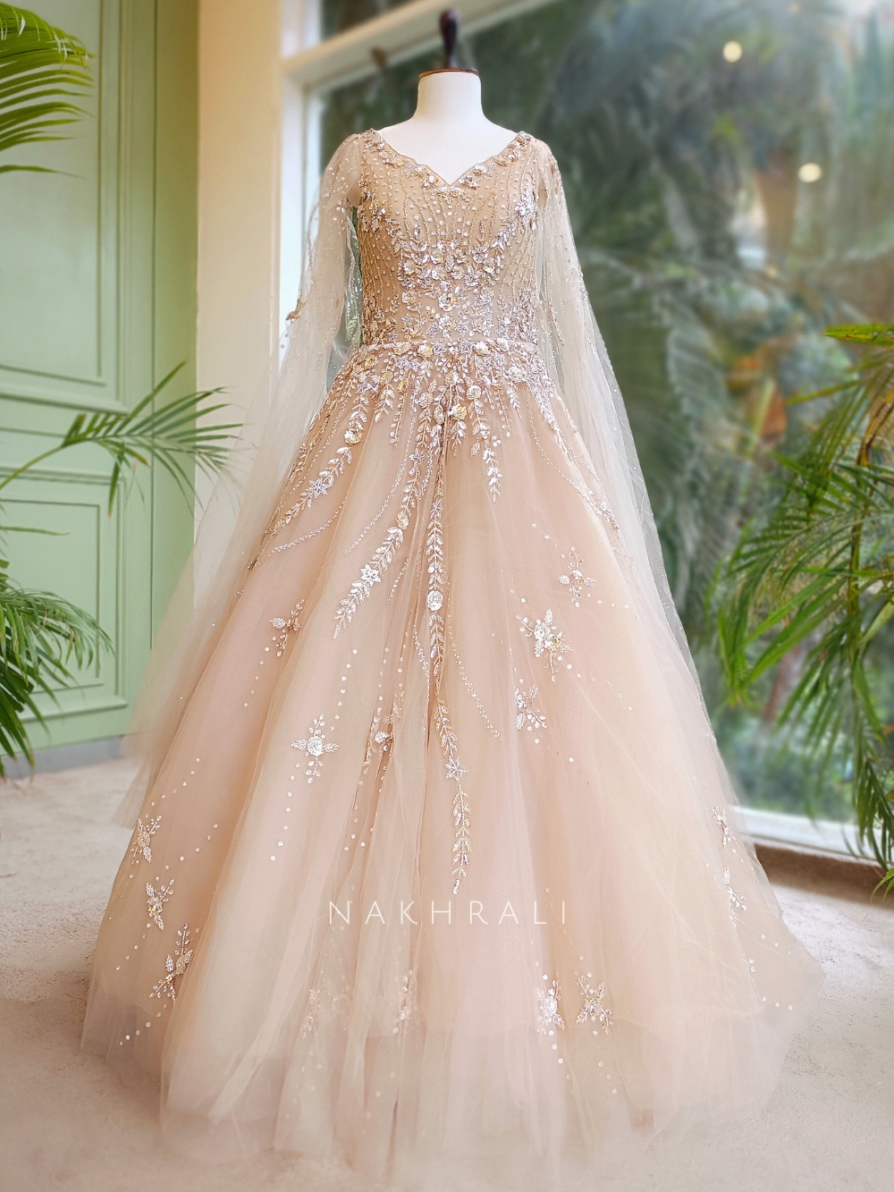 Lady Elowen's Grace Beige Gown with Sequin, Cut Dana and Beads Work Lady Elowen's Grace Beige Gown with Sequin, Cut Dana and Beads Work