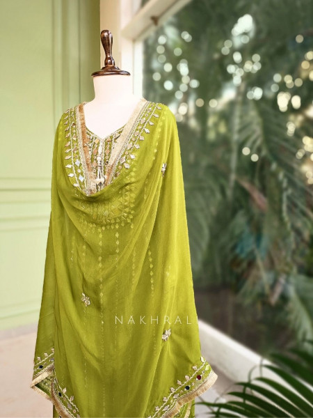 Aaranya Green Mirror Embroidered Anarkali Set