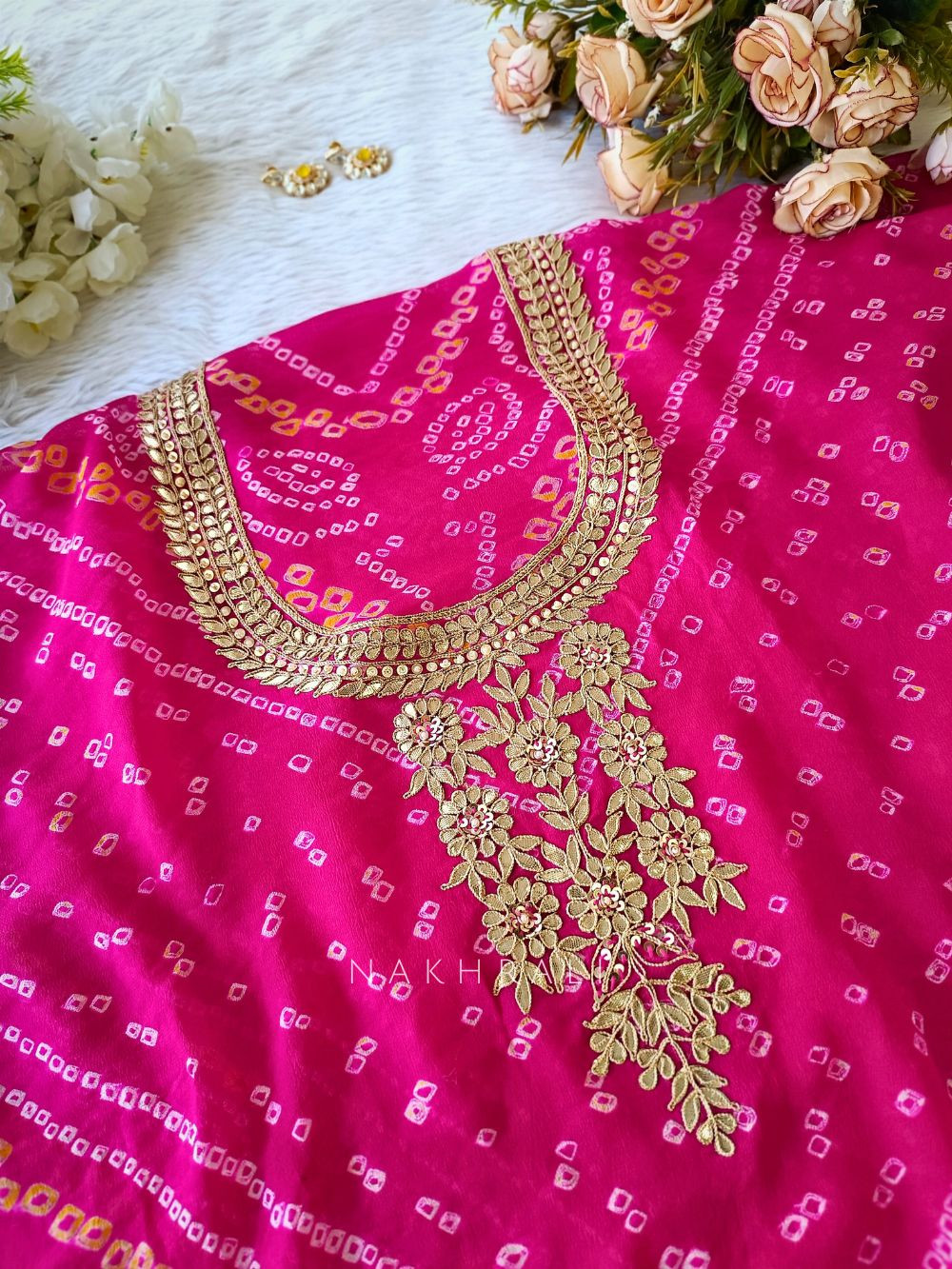 bandhani dress design pinterest Anarkali dress with bandhani dupatta