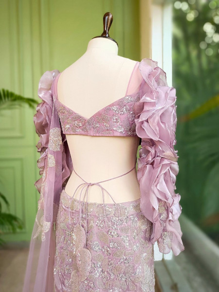 Amara Purple Indo-Western Mermaid Lehenga with Sequin Embroidery