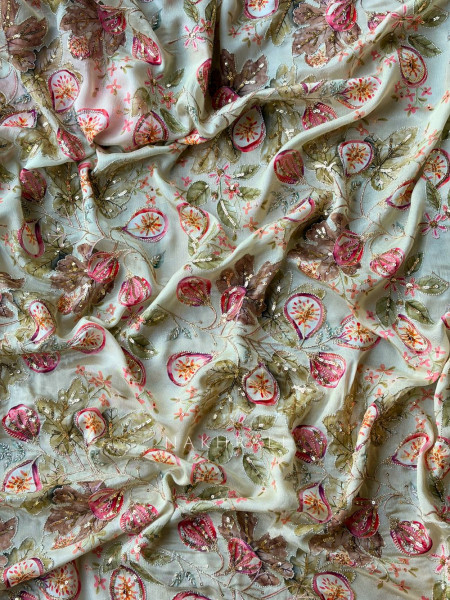 Nirvitha Pista Green Saree with Printed Embroidery and Sequin Work