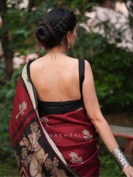 Aarshika Maroon Madhubani Saree