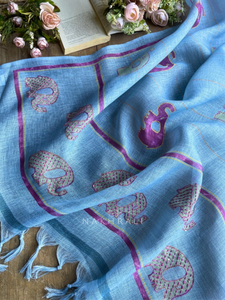 Gaj Sky Blue Weave Dress Material