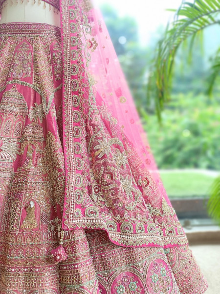 Rajgulab Pink Raw Silk Bridal Lehenga Set