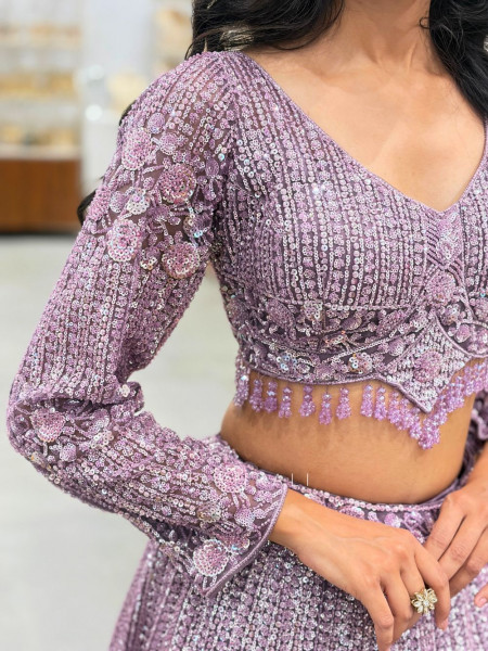 Lavika Purple Net Lehenga Set with Detailed Sequin Work