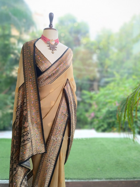 Asmi Pista Green Silk-Georgette & Banarasi Silk Saree
