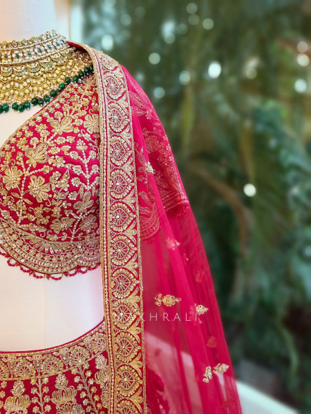 Noor-e-Gul Red Bridal Lehenga with Zari & Sequin Work